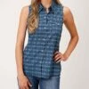 ROPER Woman's Blue Mini Aztec Sleeveless Shirt 2 ROPER Woman's Blue Mini Aztec Sleeveless Shirt -Frontier Cowboy Wear 0305200640309a