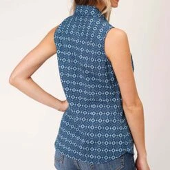 ROPER Woman's Blue Mini Aztec Sleeveless Shirt -Frontier Cowboy Wear 0305200640309c