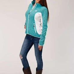 Turquoise/White Fleece Jacket -Frontier Cowboy Wear 0309807946150b