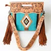 American Darling Turquoise Aztec/Floral Tooled Purse 1 American Darling Turquoise Aztec/Floral Tooled Purse -Frontier Cowboy Wear 109166 G