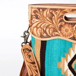 American Darling Turquoise Aztec/Floral Tooled Purse 8 American Darling Turquoise Aztec/Floral Tooled Purse -Frontier Cowboy Wear 109166 V