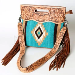 American Darling Turquoise Aztec/Floral Tooled Purse 11 American Darling Turquoise Aztec/Floral Tooled Purse -Frontier Cowboy Wear 109166 z 1