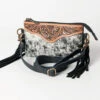 American Darling Black & White Hide Tooled Purse -Frontier Cowboy Wear 113981 Y