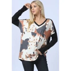 Cow Print Color Block Ultra Soft Hacci Top -Frontier Cowboy Wear 15006318 7c3ed750 32c1 496c a781 01fe7043dfe9