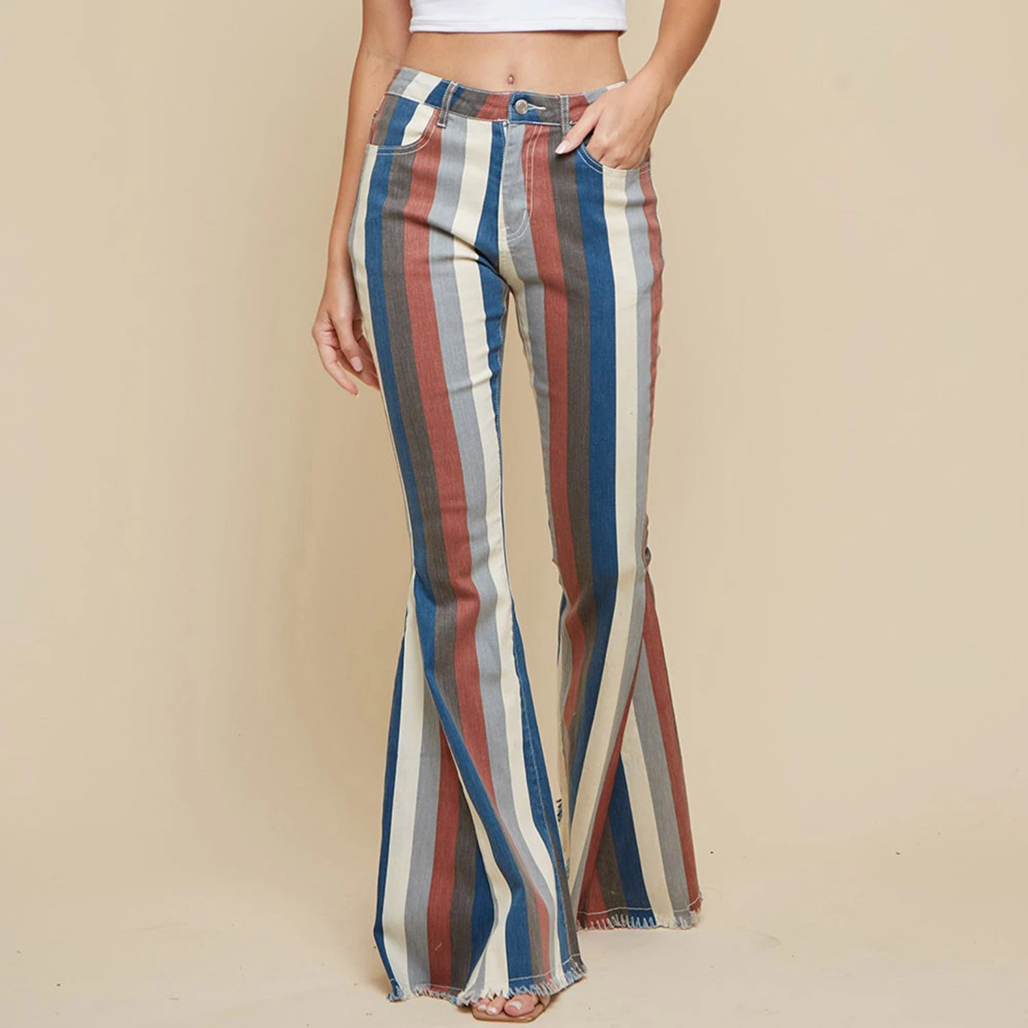 Blue Multi Striped Flare Jeans 3 Blue Multi Striped Flare Jeans