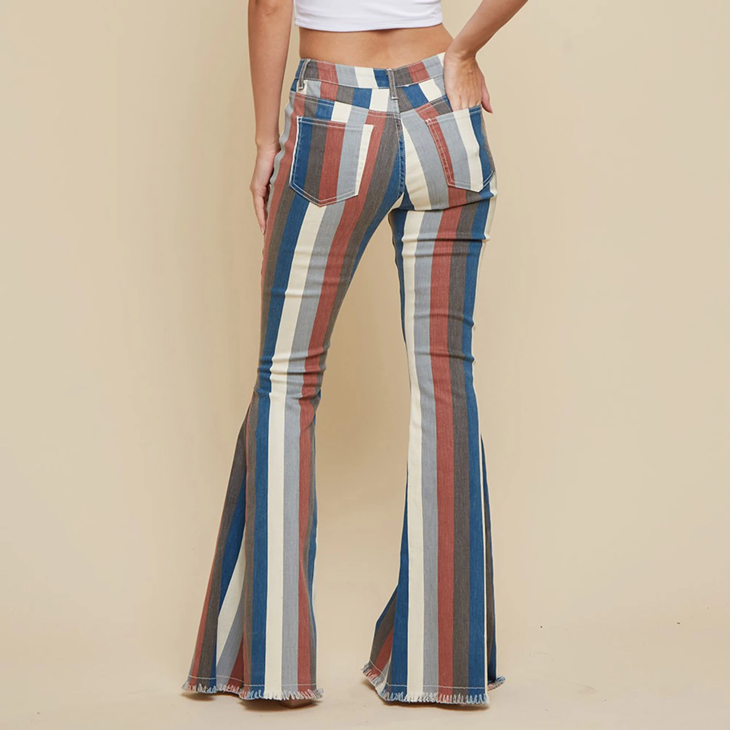 Blue Multi Striped Flare Jeans 5 Blue Multi Striped Flare Jeans - Image 3