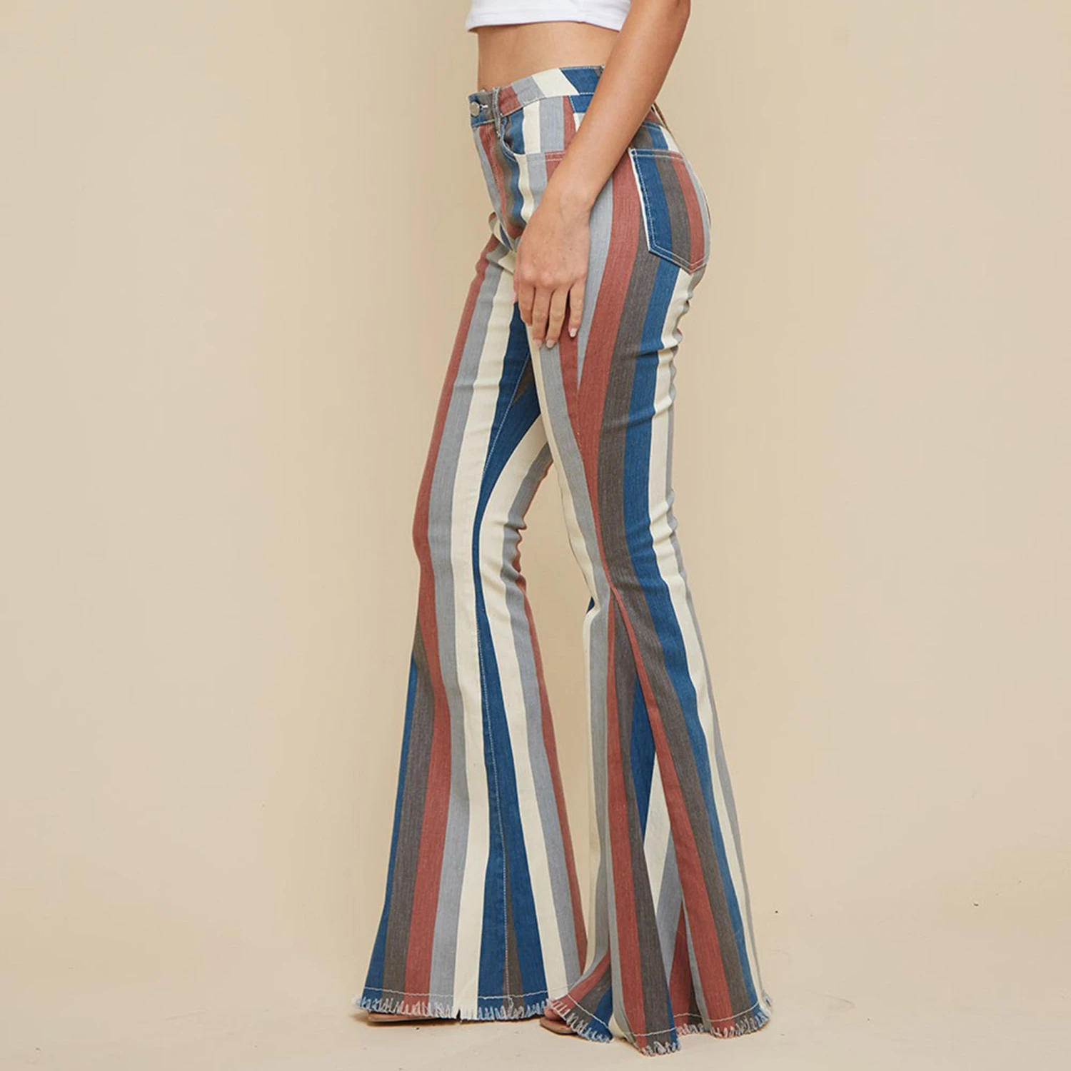 Blue Multi Striped Flare Jeans 4 Blue Multi Striped Flare Jeans - Image 2