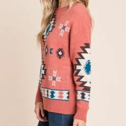 Aztec Weave Long Sleeve Knit Sweater -Frontier Cowboy Wear 17371274 6272ed95 f3e2 4dc2 a03f ee67158c4794