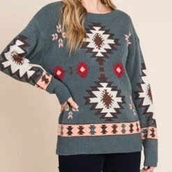 Aztec Weave Long Sleeve Knit Sweater -Frontier Cowboy Wear 17371274 7832e6e7 ade7 4449 9143 6dfd87b03b00 1