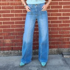 Cruel Girl Light Stone Wash Wide Leg Jean -Frontier Cowboy Wear 20220402 165629