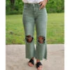 Army Green 90's Distressed Crop Jeans -Frontier Cowboy Wear 20230427 113032
