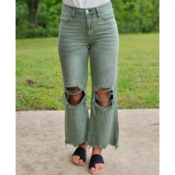 Army Green 90's Distressed Crop Jeans -Frontier Cowboy Wear 20230427 113038