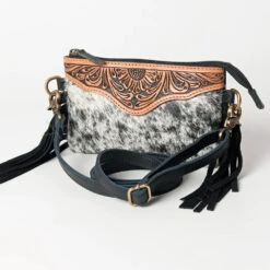 American Darling Black & White Hide Tooled Purse -Frontier Cowboy Wear ADBG403BKW