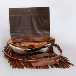 American Darling Brown White Hide And Fringe Purse 13 American Darling Brown White Hide And Fringe Purse -Frontier Cowboy Wear ADBG524BRW E