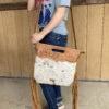 American Darling Brown & White Hide Tooled With Fringe Purse