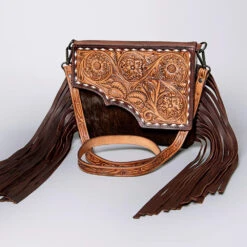 American Darling Hide Fringe Tooled Crossbody Purse -Frontier Cowboy Wear ADBGZ279A
