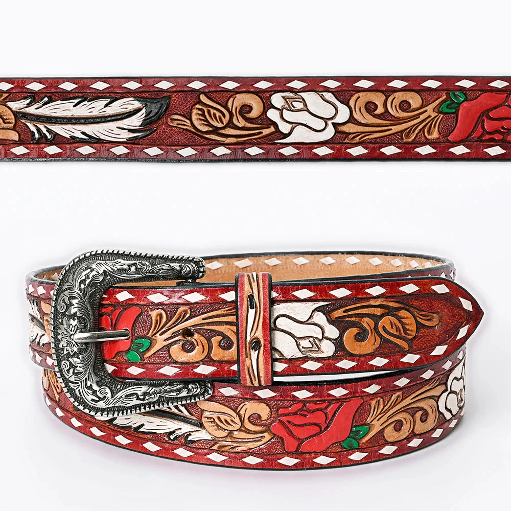 American Darling Red & White Flower Tooled Belt 3 American Darling Red & White Flower Tooled Belt
