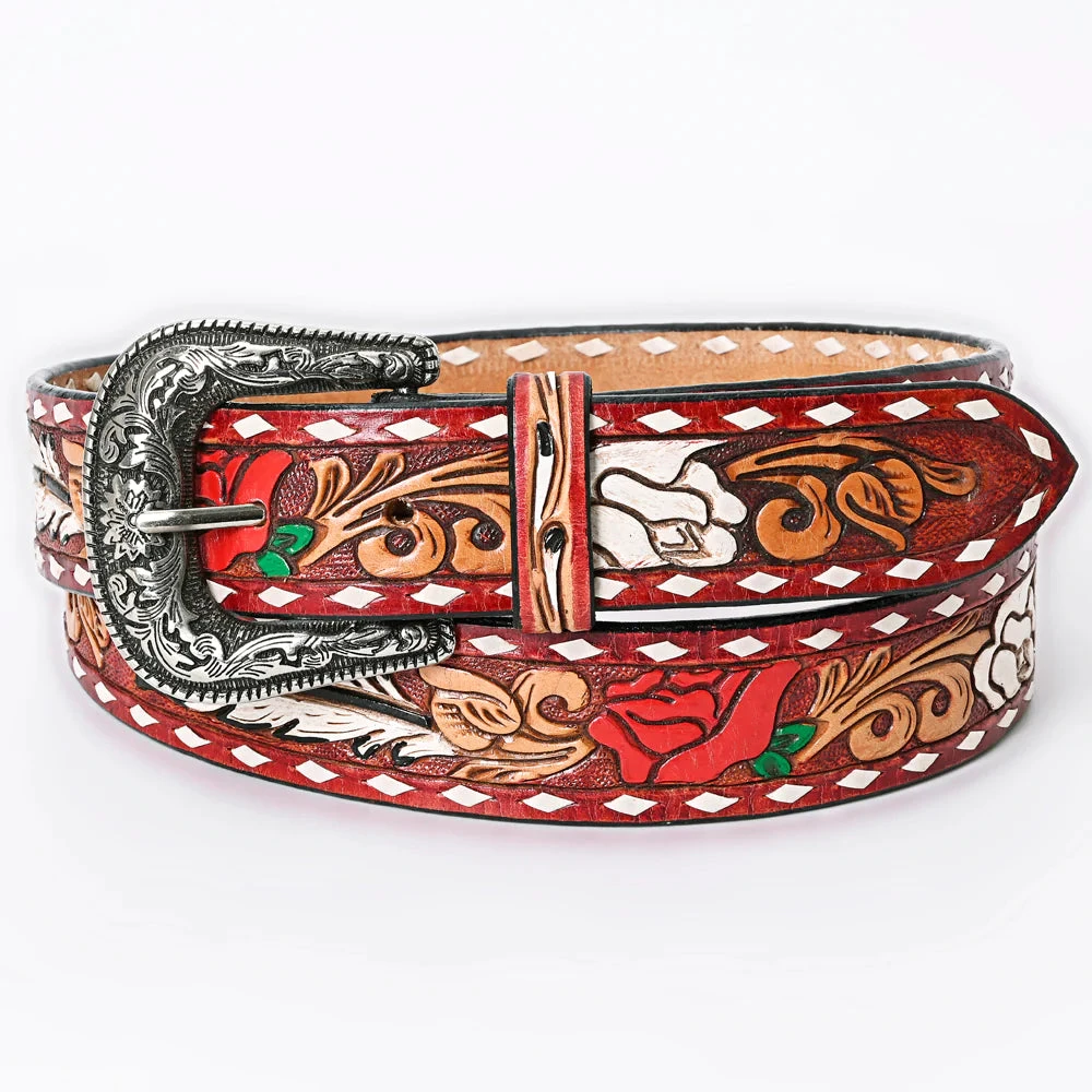 American Darling Red & White Flower Tooled Belt 4 American Darling Red & White Flower Tooled Belt - Image 2