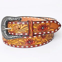 American Darling Yellow Tooled Floral Belt -Frontier Cowboy Wear ADBLF164B
