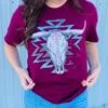 Burgundy Aztec Skull Tee 2 Burgundy Aztec Skull Tee -Frontier Cowboy Wear AZTECSKULLc