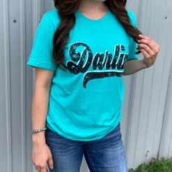 Turquoise Darlin Tee -Frontier Cowboy Wear DARLIN 2d
