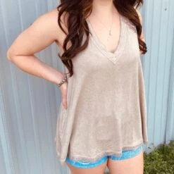 Lace Taupe Tank -Frontier Cowboy Wear FKT448e