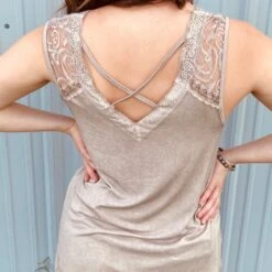 Lace Taupe Tank -Frontier Cowboy Wear FKT448f