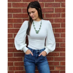 Puff Sleeve Body Suit - Available In Black, Off White, & Wine 10 Puff Sleeve Body Suit - Available In Black, Off White, & Wine -Frontier Cowboy Wear GT3048b