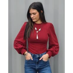 Puff Sleeve Body Suit - Available In Black, Off White, & Wine 11 Puff Sleeve Body Suit - Available In Black, Off White, & Wine -Frontier Cowboy Wear GT3048c