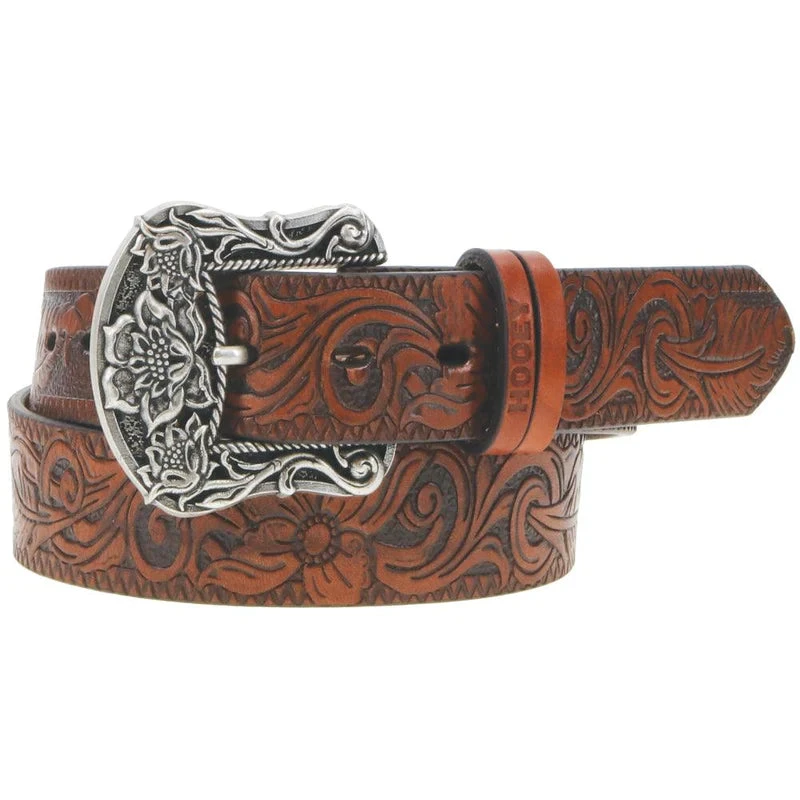 Hooey Ladies Brown/Feather Floral Belt-1.5" Wide 3 Hooey Ladies Brown/Feather Floral Belt-1.5" Wide