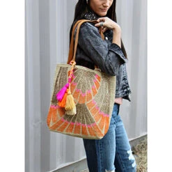 Pink & Gold Beaded Boho Tote