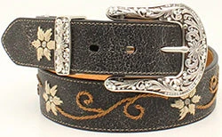 Nocona Women's Black Floral Embroidered Belt 3 Nocona Women's Black Floral Embroidered Belt