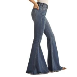 Rock & Roll Cowgirl Side Insert High Rise Bell Bottoms -Frontier Cowboy Wear RRWD7HRZQK A