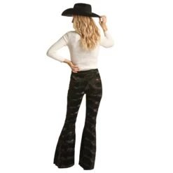 Rock & Roll Women's Black Textured Bell Bottom -Frontier Cowboy Wear RRWD7PR0FM B