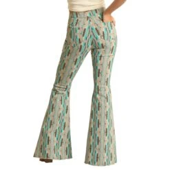 Rock & Roll Cowgirl Turquoise Aztec Stripe Bell Bottoms -Frontier Cowboy Wear RRWD7PR1AT B