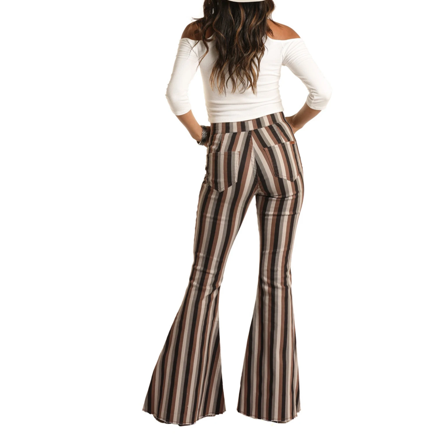 Rock & Roll Brown Multi Striped Stretch Pull-On Bell Bottoms 4 Rock & Roll Brown Multi Striped Stretch Pull-On Bell Bottoms - Image 2