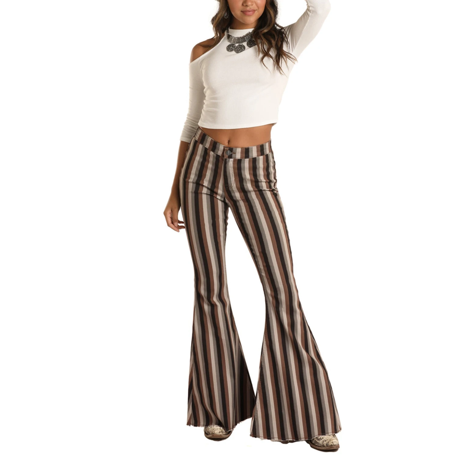 Rock & Roll Brown Multi Striped Stretch Pull-On Bell Bottoms 3 Rock & Roll Brown Multi Striped Stretch Pull-On Bell Bottoms