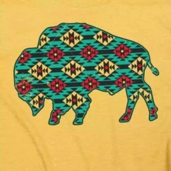 Mustard With Turquoise Aztec Buffalo Graphic Tee -Frontier Cowboy Wear aztecbuffalo 2