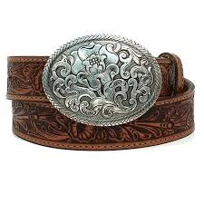 Nocona Brown Floral Belt And Buckle