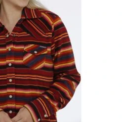 Cinch Red Blanket Stripe Shacket -Frontier Cowboy Wear maj9859001 4 115 detail